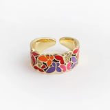 New Fashion Hadmade Enamel Colourful Flower Adjustable Gold Plated Rings