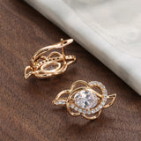 14K Rolled Gold AAA Zircon Diamonds Earrings Heart & Arrow Carve Loops Drop Earrings