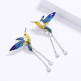 New Bird Pendant Handmade Enamel AAA Zircon Diamonds Tassel Long Earrings