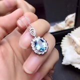 New Luxury Silver Colour Lab Blue Topaz  Stone Necklaces Earrings Rings for Women Bridal Wedding Jewellery Sets - The Jewellery Supermarket