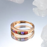 14 Karat Rolled Gold Rainbow Luxury Colorful AAA Zircon Crystals Fashion Rings for Women
