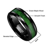 New Vintage Inlaid Maple Electroplated Black Tungsten Carbide Ring with Green Line - Wedding Jewellery - The Jewellery Supermarket