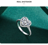Heart Design Elegant Romantic Sparkling AAAA Lab Created Diamond Silver Rings