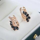 14K Filled Gold AAA Black Zircon Crystals Clip Drop Statement Earrings Fashion Jewellery