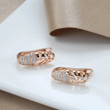 14 Karat Gold Filled Oval Hollow Wave Glossy Matrix 1mm AAA Zircon Diamonds Earrings