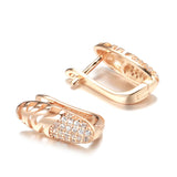 14 Karat Gold Filled Oval Hollow Wave Glossy Matrix 1mm AAA Zircon Diamonds Earrings