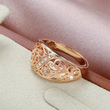 14K Rolled Gold Micro Wax Inlay AAAl Zircon Diamonds Hollow Flower Vintage Ring For Women