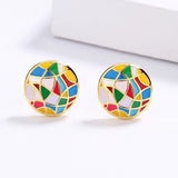 New Colourful Irregular Pattern Handmade Enamel Hoop Earrings