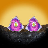 Exquisite 925 white Purple Flower Handmade Enamel Elegant Earrings