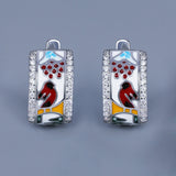 Creative Bird Shape AAA Zircon Diamonds Handmade Enamel Magpie Earrings