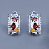Creative Bird Shape AAA Zircon Diamonds Handmade Enamel Magpie Earrings