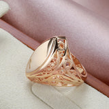 New Design Filled 14K Rose Gold Glossy Rhombus Hollow Flower Jewellery Ethnic Wedding Ring