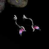 New Handmade Enamel 925 Silver Colourful Mermaid Tail Long Tassel Earrings