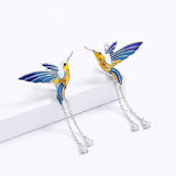 New Bird Pendant Handmade Enamel AAA Zircon Diamonds Tassel Long Earrings