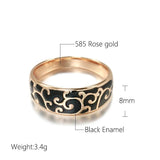 Excellent Luxury 14K Filled Rose Gold Black Enamel Ring Unusual Ethnic Pattern Rings - Creative Fashion Jewellery