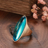 14K Rolled Gold New Minimalism Large Glossy Misty Green Red Blue Crystal Slender Rings