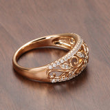 Superb Hollow Crystal Flower 14K Rolled Rose Gold AAA Zircon Diamonds Pave Setting Ring - Fine Vintage Jewellery