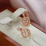 Luxury Vintage Style 14K Filled Rose Gold AAA Zircon Diamonds Hollow Flower Drop Earrings  - Fine Jewellery