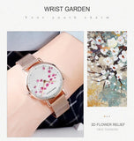 New Design Elegant Red Plum Blossom Dial Female Watch - Quartz Movement Genuine Leather Band  Ladies Wristwatches