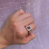 14K Rolled Gold Simple Square Black AAA Zircon Stone Unisex Ring Fine Jewellery