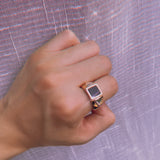 14K Rolled Gold Simple Square Black AAA Zircon Stone Unisex Ring Fine Jewellery