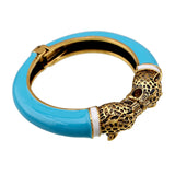 Unique Design Trendy Double Leopard Head Enamel Statement Cuff Bracelets Bangles, Gold Plated Animal Vintage Bracelet