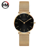 Elegant New Style Japan Quartz Movement Top Brand Stainless Steel Mesh Band Gold Colour Ladie's Waterproof Watches