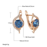 14K Rolled Gold Luxury Oval Geometric AAA Blue Zircon Diamonds Clip Fashion Earrings