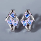 Exquisite Three Blue Butterfly Handmade Enamel Ladies Charm 925 Silver Earrings
