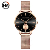 Elegant Simple Fashion Rose Gold Colour Case Ladie's Watch Blue Stainless Steel Mesh Belt Quartz Waterproof Watches