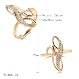 Elegant Geometric Texture 14K Rolled Rose Gold AAA White Zircon Diamonds Rings For Women - Fashion Fine Jewellery