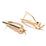 14K Gold Filled Elegant Black White AAA Zircon Crystals Geometric Glossy Earrings