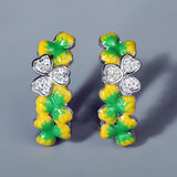 Classic Green Handmade Enamel Clover Flower 925 Silver Earrings