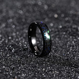 New Arrival Galaxy Created-opal Inlay Black Sand Two Tone Polished Tungsten Wedding Rings for Women - The Jewellery Supermarket