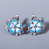 925 Silver Plated Blue Flower Handmade Enamel Silver Stud Earrings