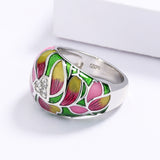 Ethnic Style Flower Handmade Enamel Inlaid AAA Zircon Diamonds Luxury Ring