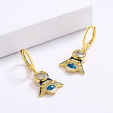 Classic Geometric Triangle Inlaid Blue Zircon Handmade Enamel Long Earrings