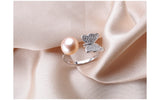 Butterfly Shape Natural Freshwater Pearl Shiny AAA Zircon Diamonds Silver Ring