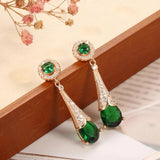 Luxury Water Drop 14K Rolled Rose Gold AAA Zircon Ruby/Emerald Dangle Earrings For Women - Fine Jewellery