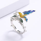 New Hummingbird Design AAA Zircon Epoxy Creative Bird Handmade Enamel Ring