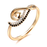 14K Rolled Gold Natural Black White AAA Zircon Diamonds Fashion Waves Luxury Rings
