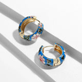 New Fashion Enamel Flower Huggie Hoop Vintage Boho Circle Handmade Earrings