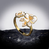 Exquisite White Flower AAA Zircon Diamonds Handmade Enamel Daisy Silver Ring