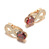 Charming Flower Shape 14K Rolled Rose Gold Red AAA Zircon Crystals Elegant Earrings - Vintage Style Jewellery