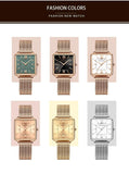 Elegant Green Dial Roman Square Ladies Rose Gold Plated Case Watches Quartz Stainless Steel Fashion Wristwatches