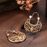 14K Gold Filled New Ethnic Design Hollow Weave Texture Round Hoops Boho Earrings