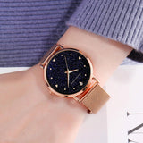 New Arrival Elegant Fashion Lady's Watch Luxury Rhinestone Starry Sky Dial Waterproof Stainless Steel Strap Watches