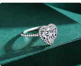 Heart Design Elegant Romantic Sparkling AAAA Lab Created Diamond Silver Rings