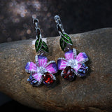 Purple Flower Butterfly AAA Purple Zircon Crystal Handmade Enamel Earrings