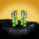 Classic Green Handmade Enamel Clover Flower 925 Silver Earrings